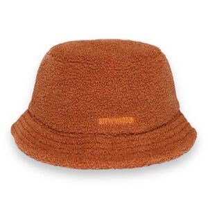 Steve Madden Sherpa Bucket Hat Satin Lining and Embroidered Logo Brown OS